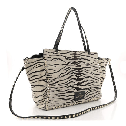 Valentino Garavani Pony Hair Zebra Rockstud Tote Black Ivory 5 of 25