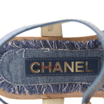 Chanel Denim Cork Pearl Sandals 35 Blue 10 of 11