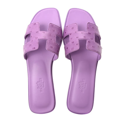Hermes Ostrich Oran Sandals 37 Violet 2 of 10