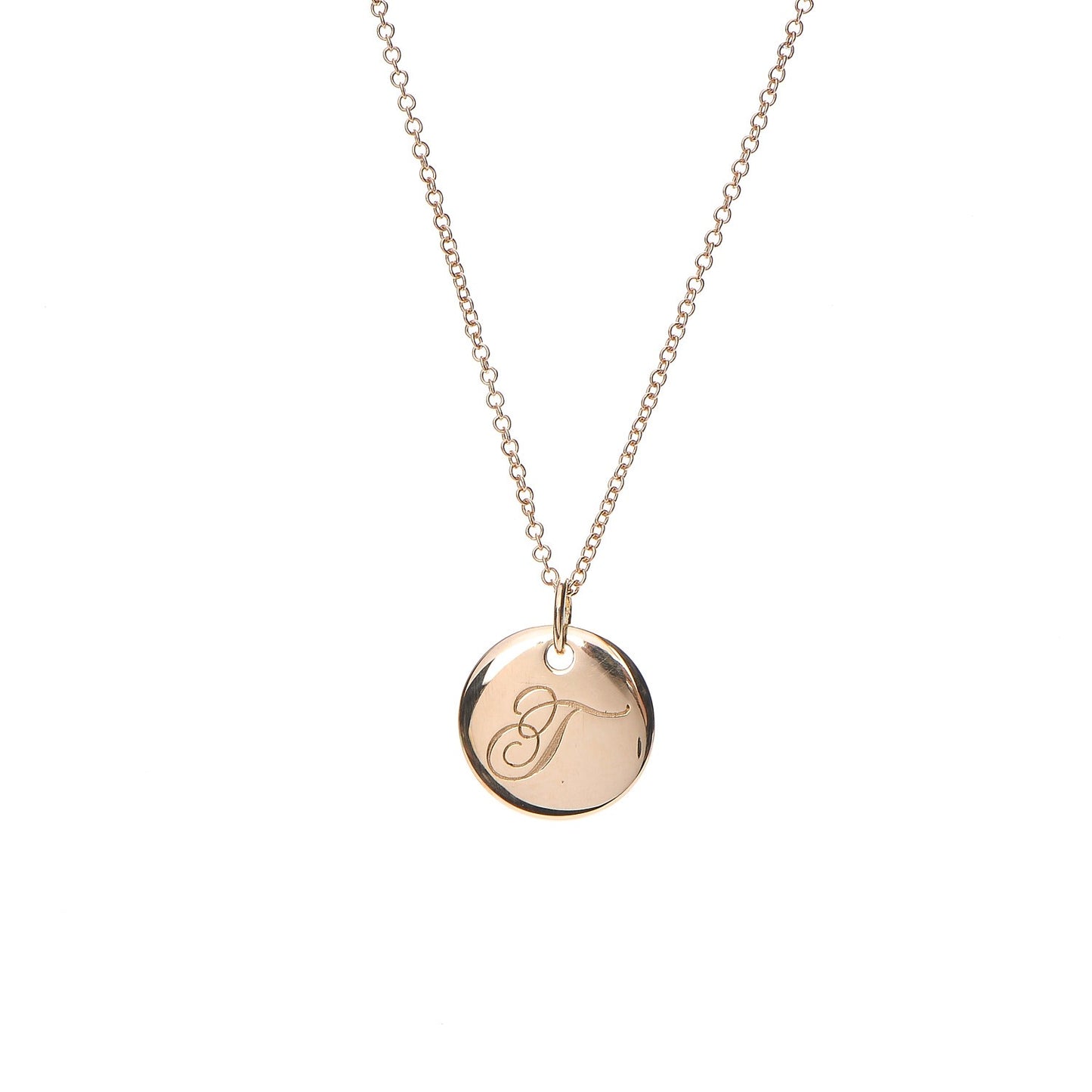 18K Yellow Gold Notes Letter T Disc Charm Necklace