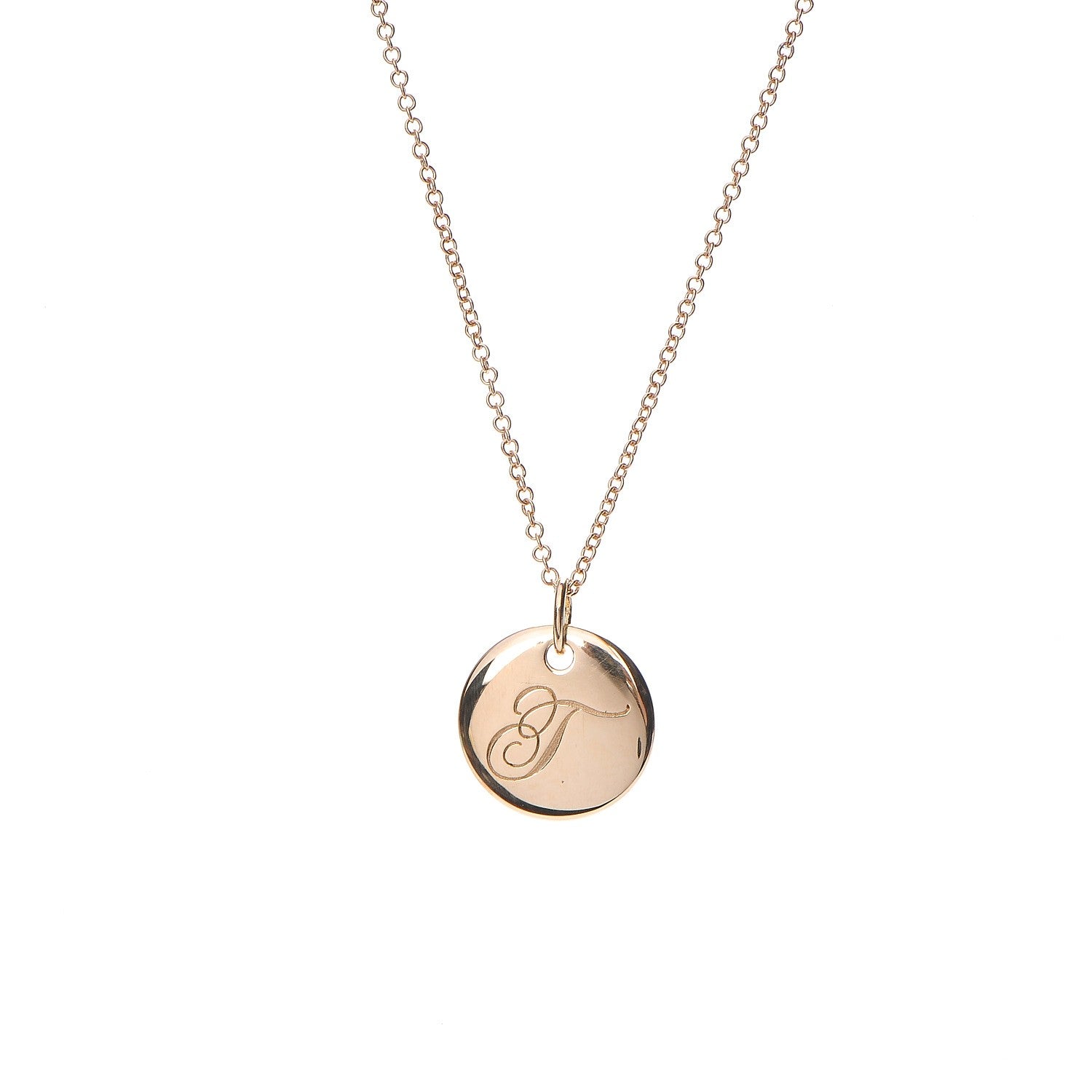 Tiffany 18K Yellow Gold Notes Letter T Disc Charm Necklace 4 of 8