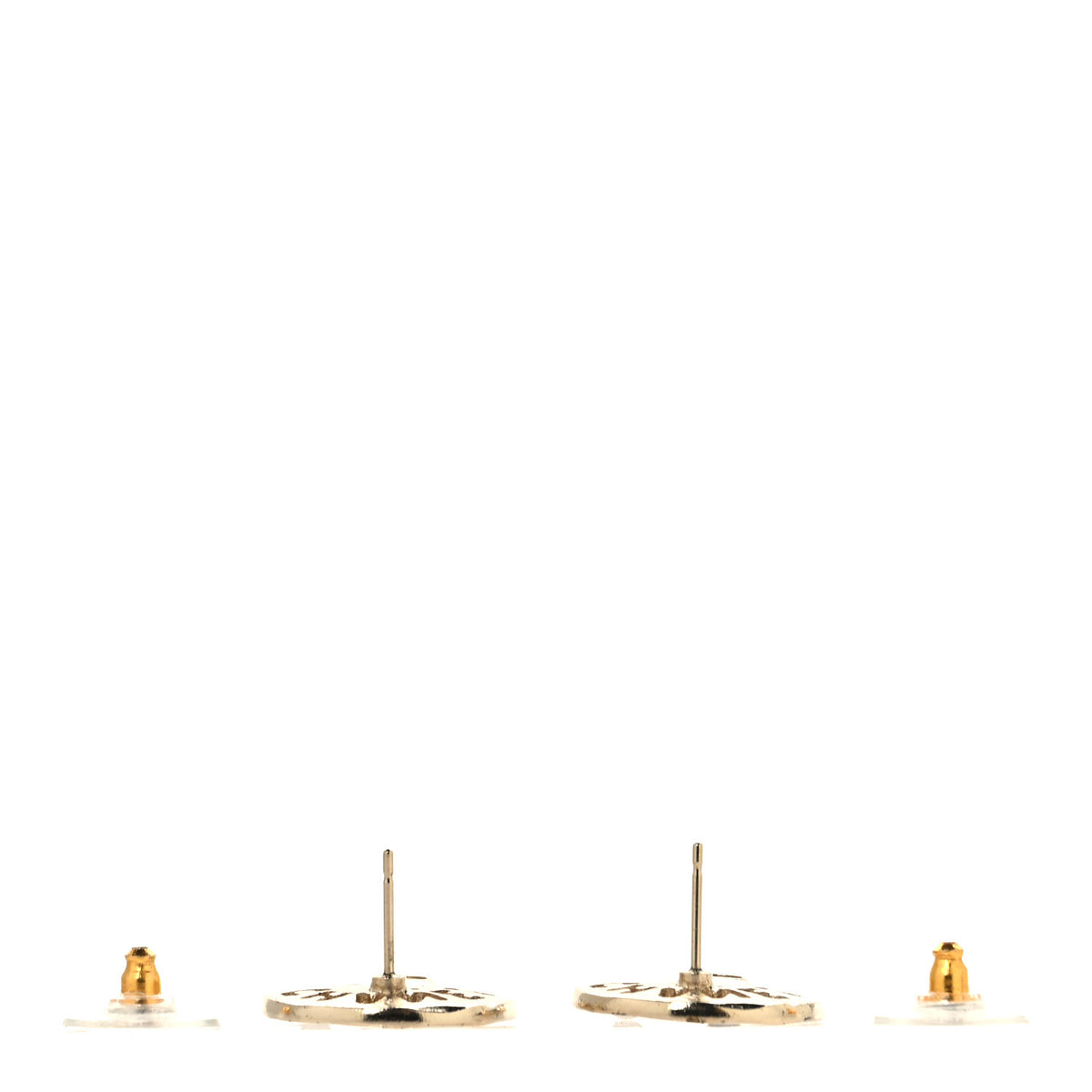 Chanel Crystal Pearl Papyrus Stud Earrings Gold Grey 3 of 4