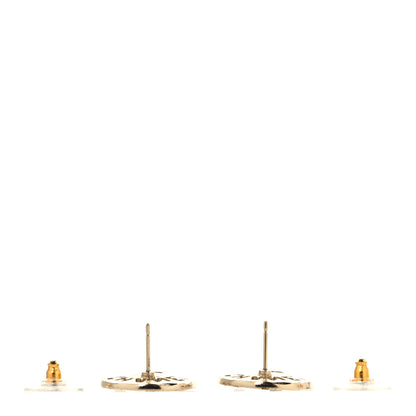 Chanel Crystal Pearl Papyrus Stud Earrings Gold Grey 3 of 4
