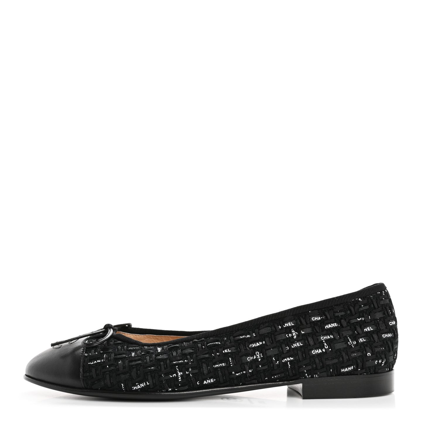 Lambskin Ribbon Tweed Cap Toe Ballet Flats 39.5 Black
