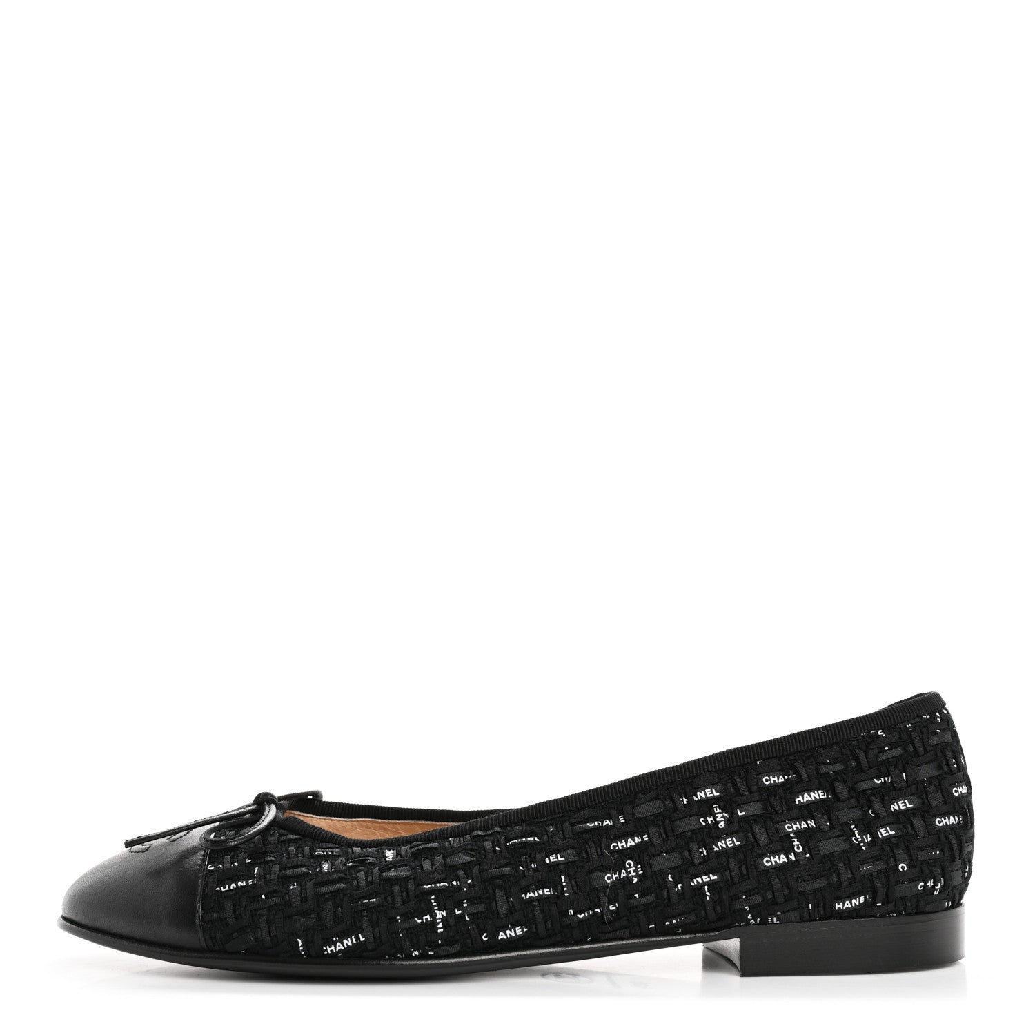 Chanel Lambskin Ribbon Tweed Cap Toe Ballet Flats 39.5 Black 1 of 9