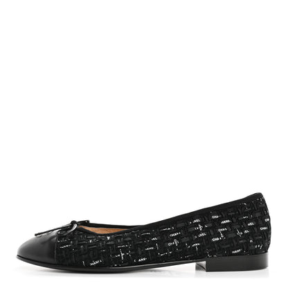 Chanel Lambskin Ribbon Tweed Cap Toe Ballet Flats 39.5 Black 1 of 9