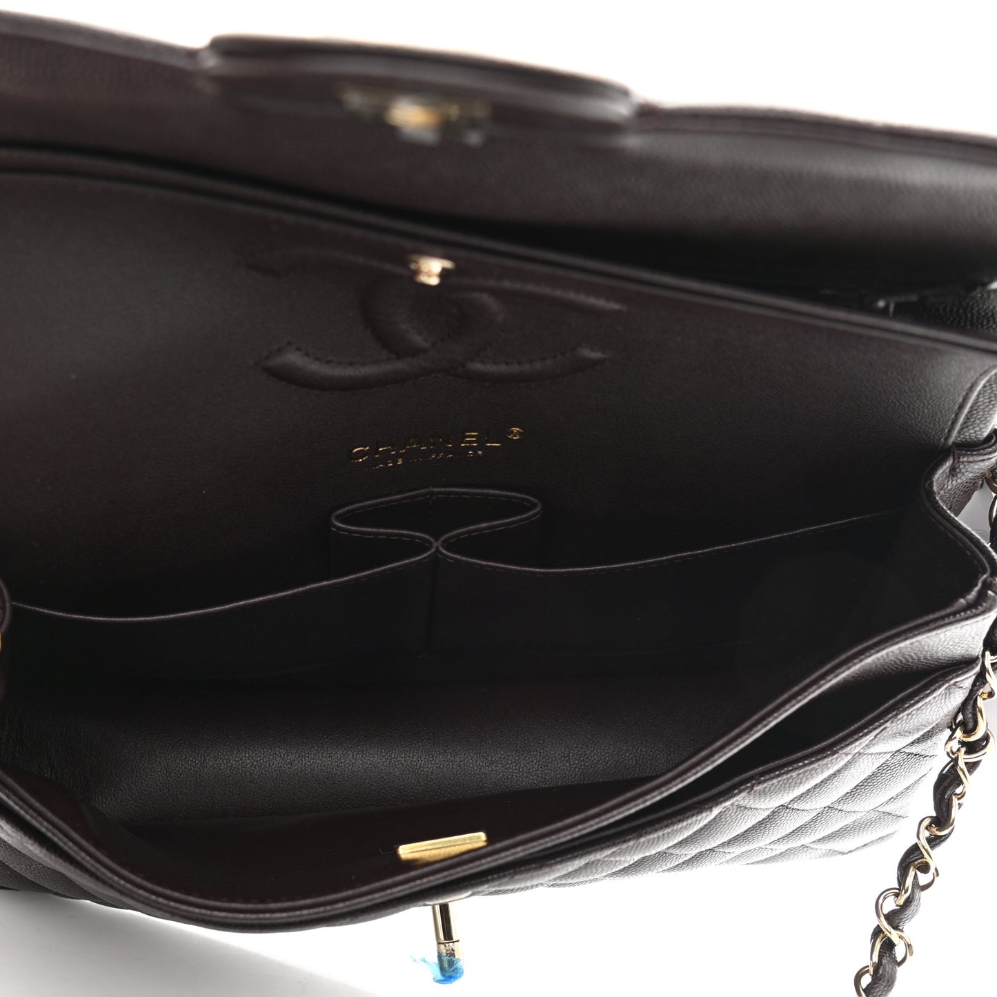 Caviar Quilted Medium Double Flap Dark Brown