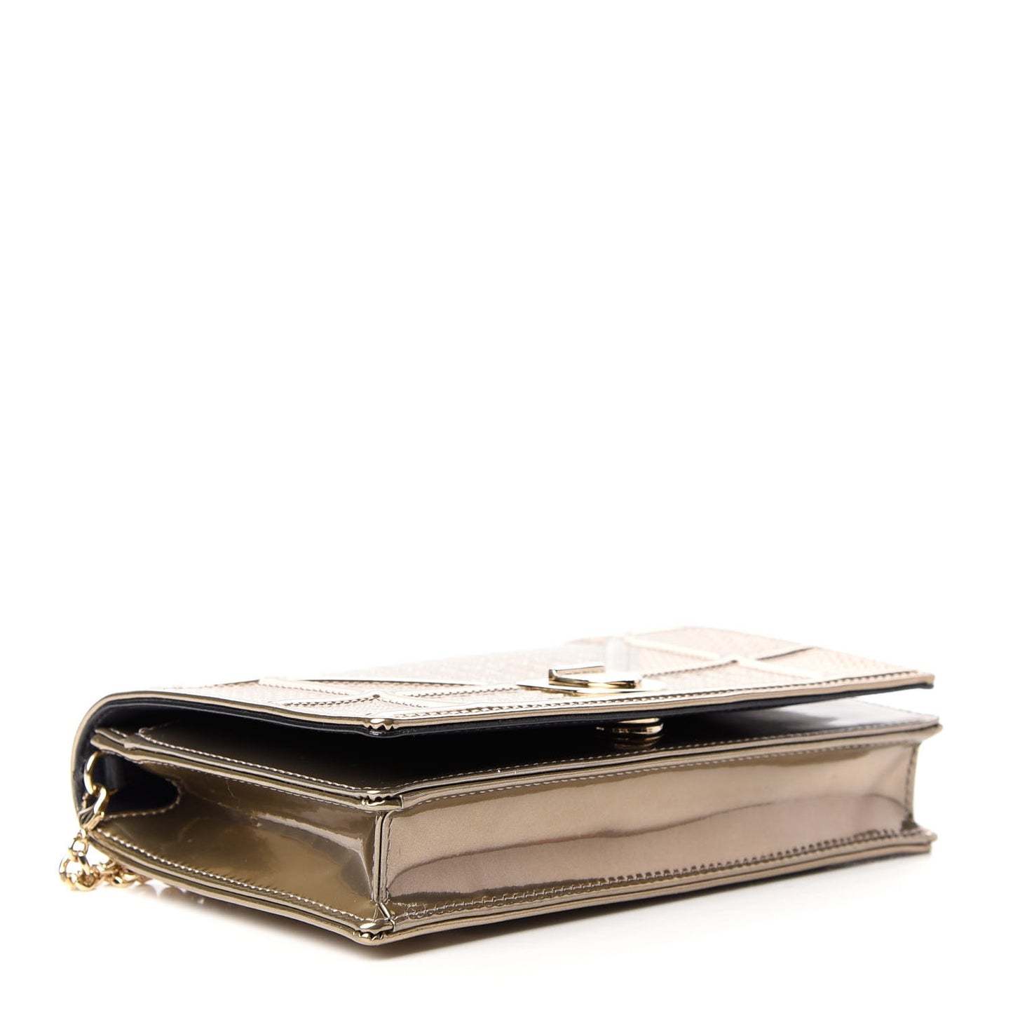 Metallic Patent Micro-Cannage Diorama Wallet on Chain Pouch Gold