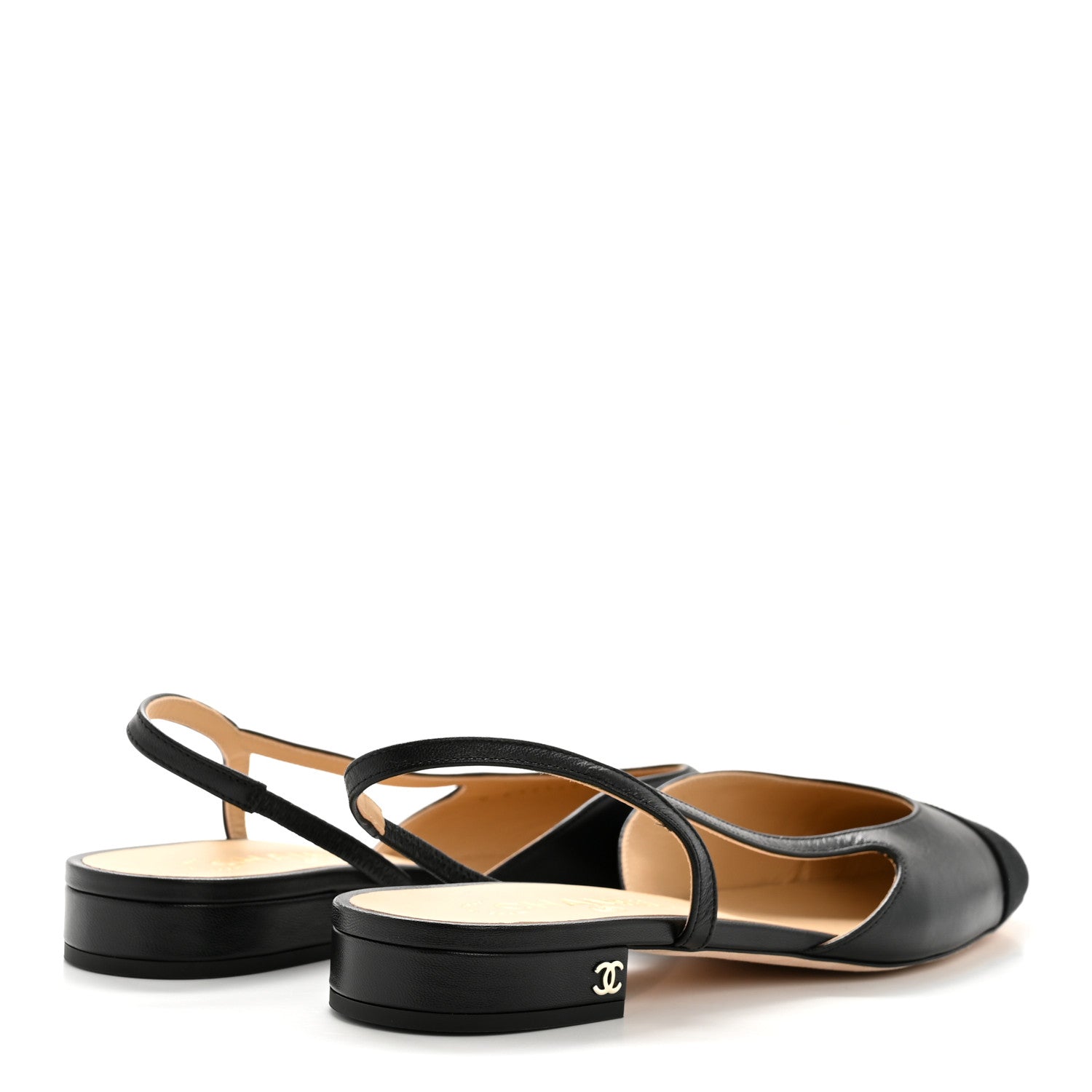 Chanel Goatskin Grosgrain Cap Toe CC Slingback Sandals 40 Black 5 of 9