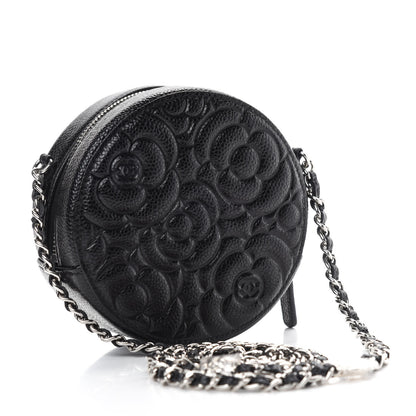 Chanel Caviar Camellia Embossed Round Clutch With Chain Black 3 of 11