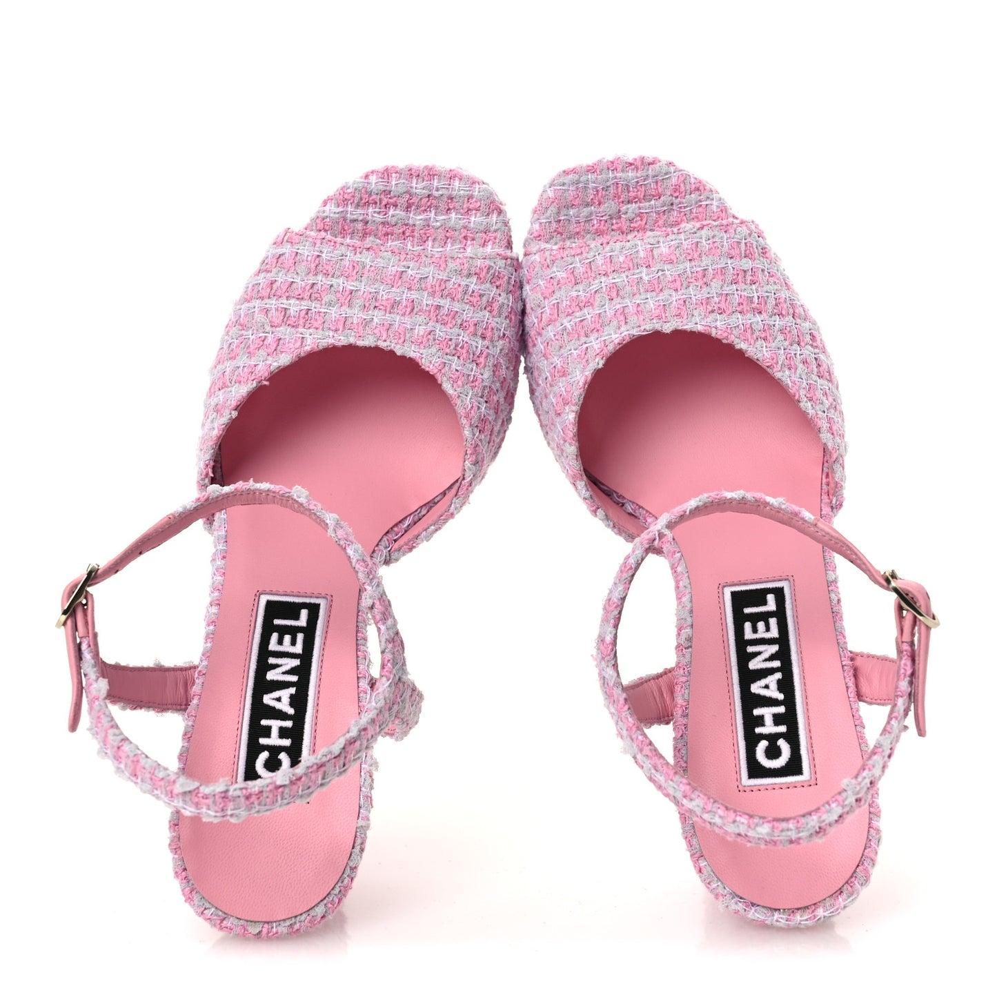 Tweed Crystal CC Platform Sandals 38.5 Light Pink