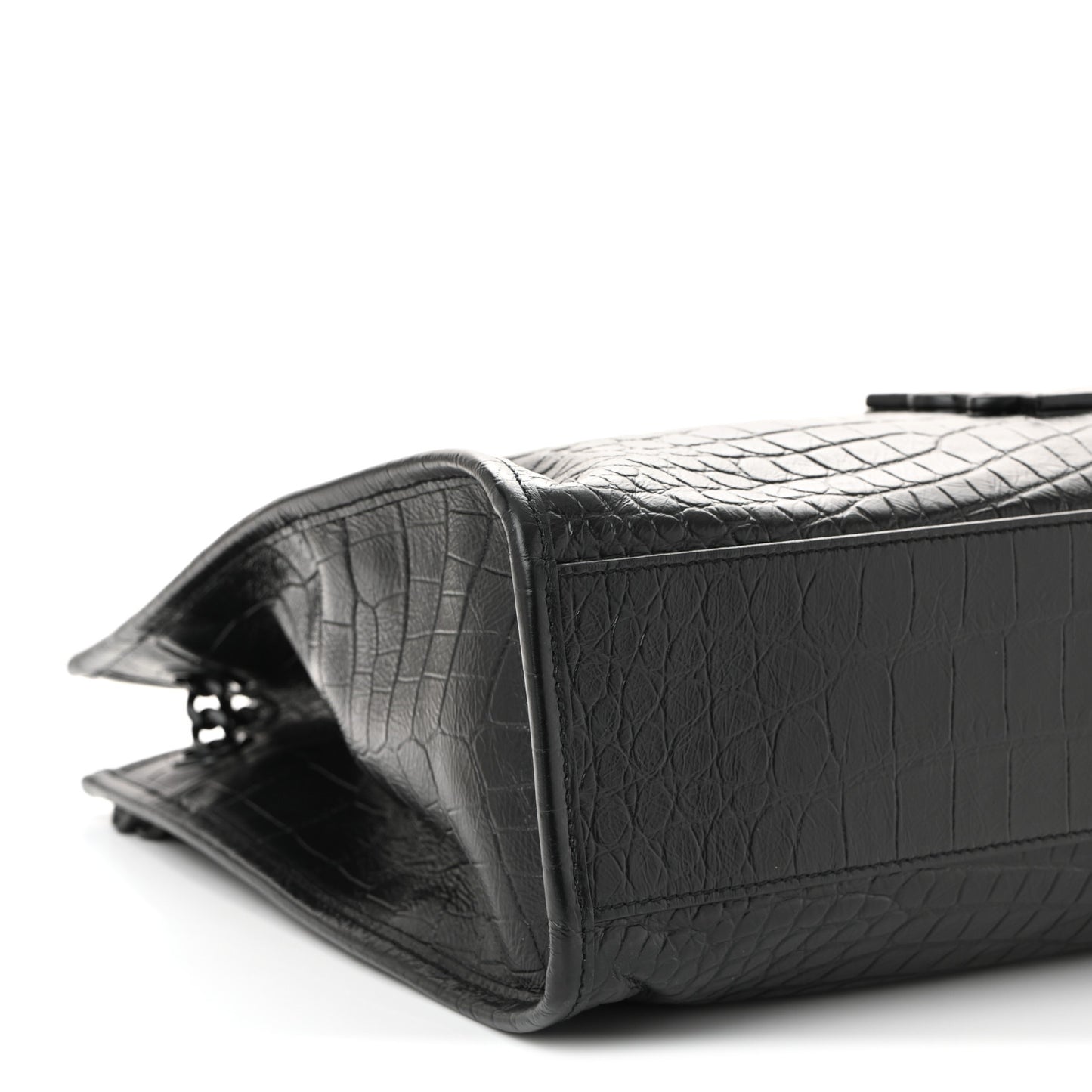 Calfskin Crocodile Embossed Monogram Medium Niki Shopping Bag Black