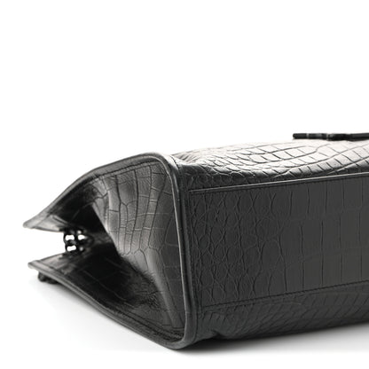 Saint Laurent Calfskin Crocodile Embossed Monogram Medium Niki Shopping Bag Black 9 of 10
