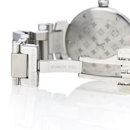 Louis Vuitton Stainless Steel Diamond 34mm Tambour Quartz Watch Black 6 of 8