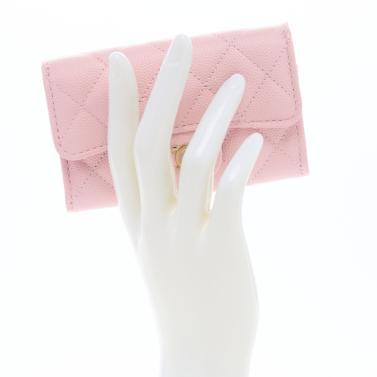 Caviar Quilted Flap Card Holder Wallet Light Pink
