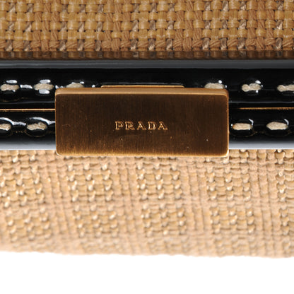 Prada Straw Crocodile Woven Semitracolla Frame Bag Tabacco Naturale 9 of 9