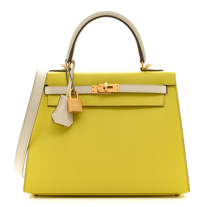 Hermes Epsom Bi-Color Horseshoe Sellier 25 Lime Craie 1 of 12