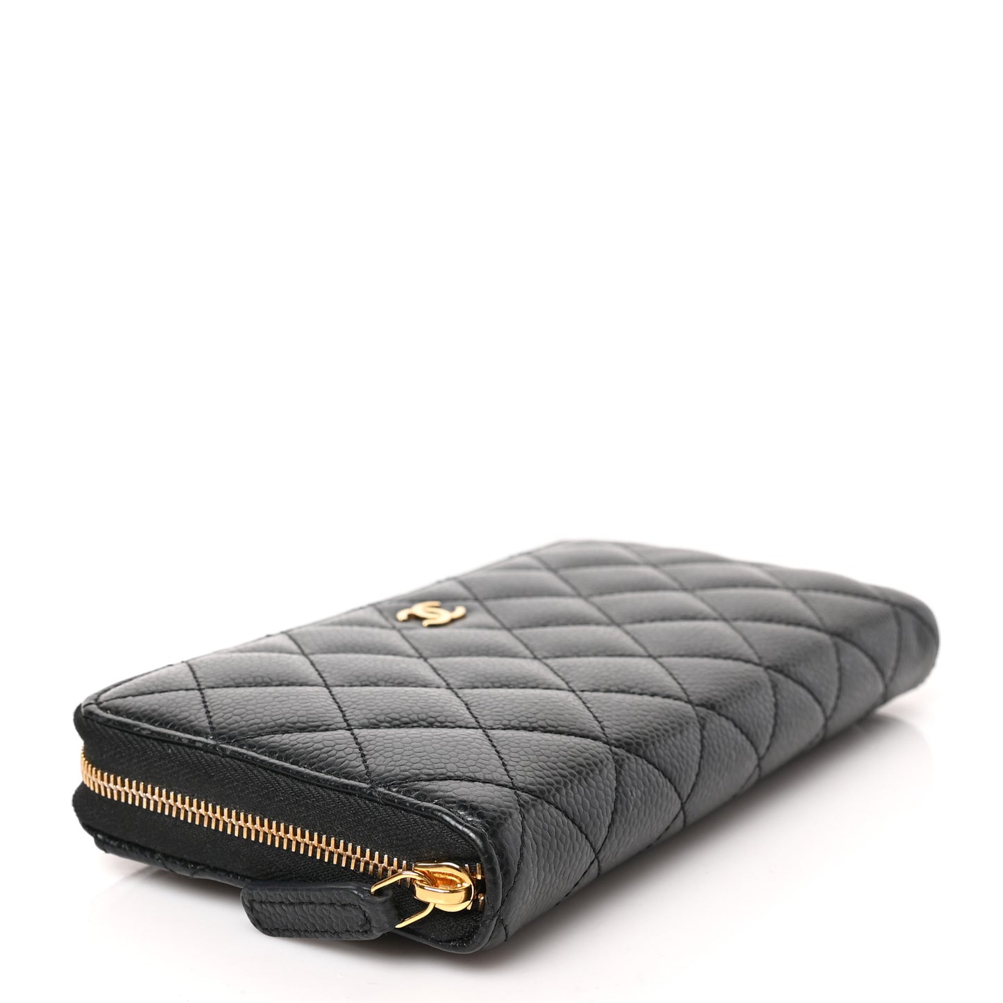 Caviar Quilted Large Gusset Zip Around Wallet Black