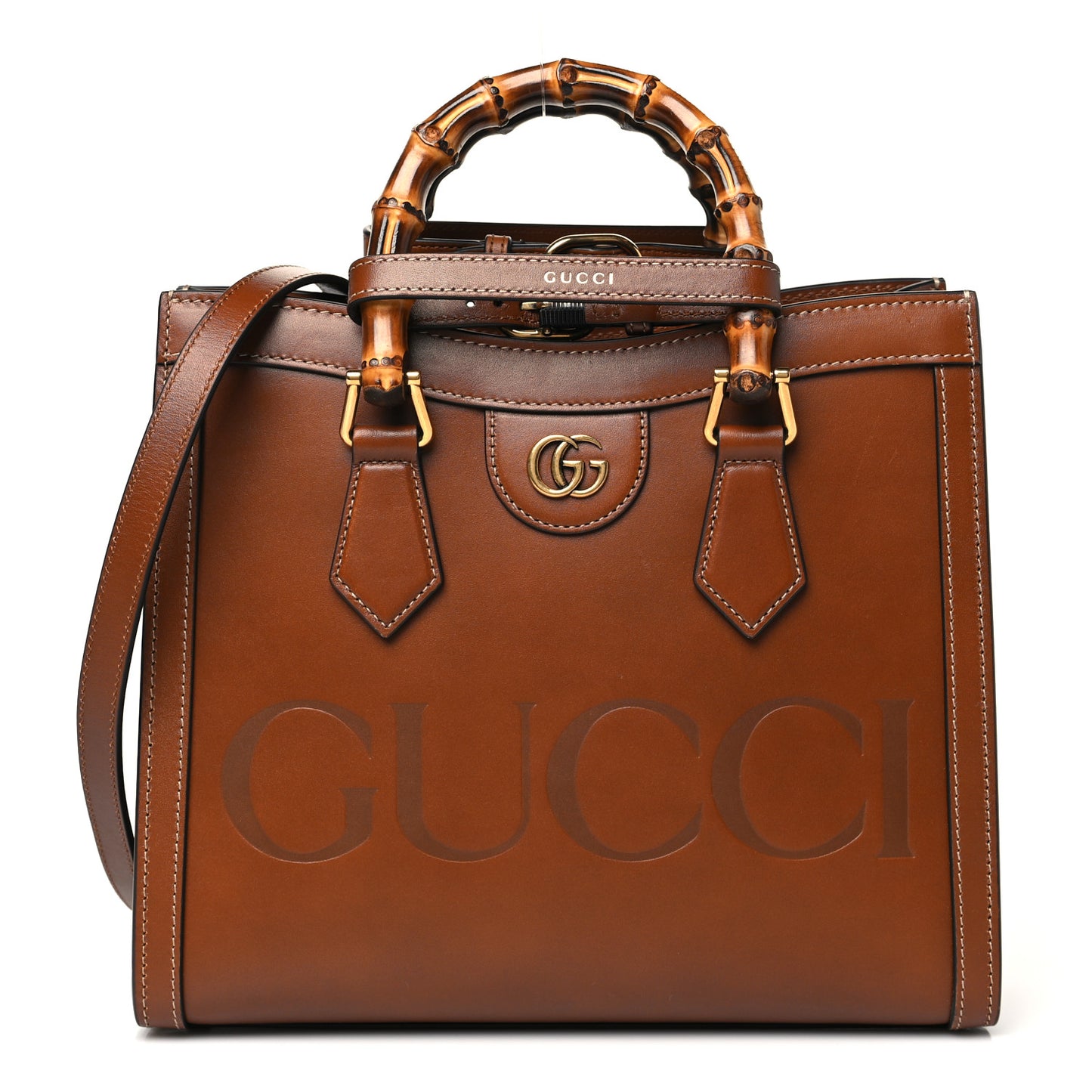 Charisma Calfskin Gucci Embossed Small Diana Tote Bag Peanut Brown