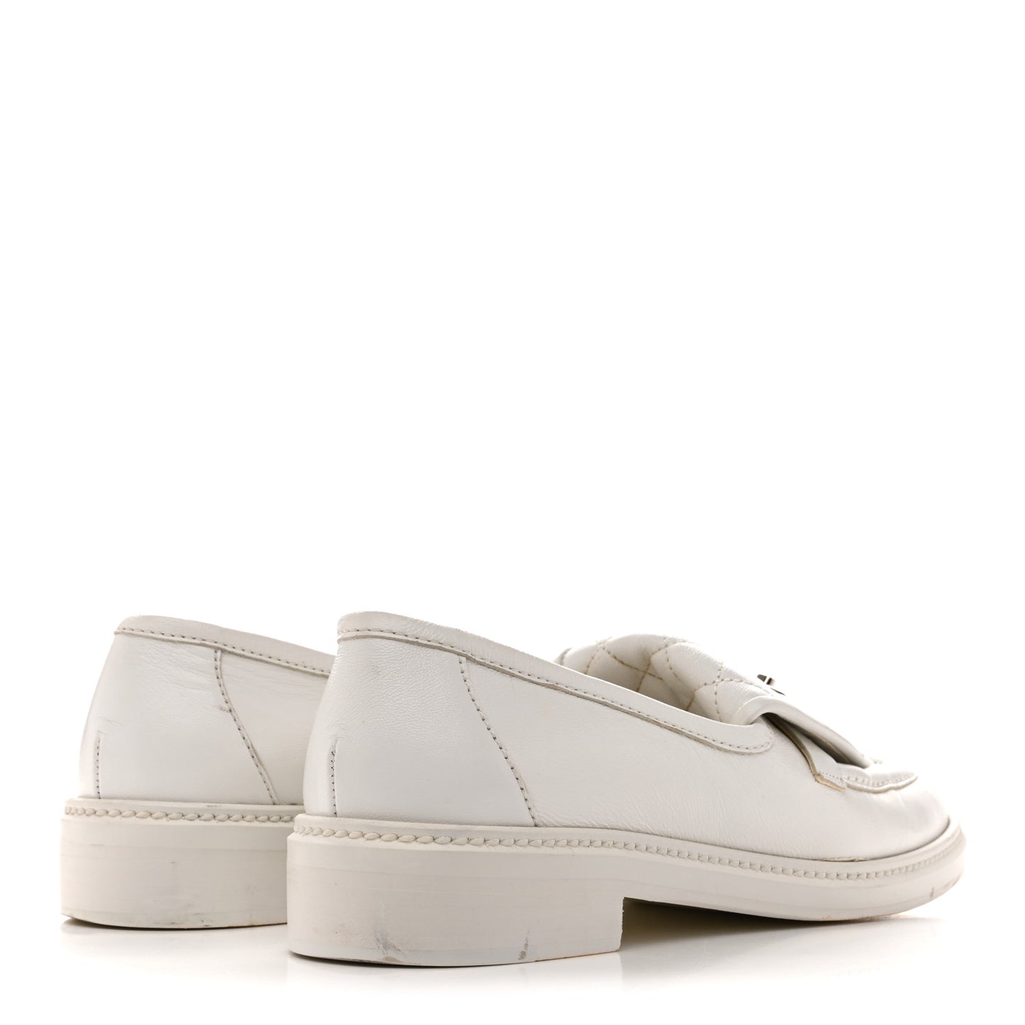 Shiny Lambskin Quilted CC Turnlock Loafers 40 White