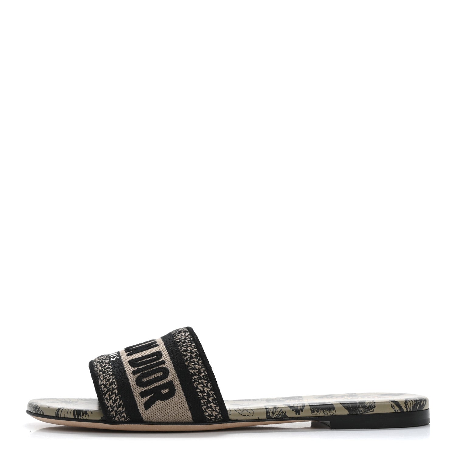 Christian Dior Canvas Embroidered Libellule Camouflage Dway Flat Slide Sandals 36 Natural Black 1 of 10