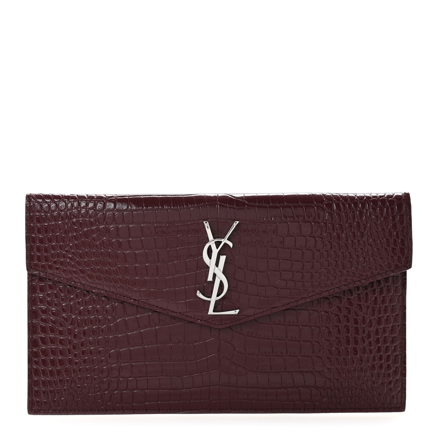 Calfskin Crocodile Embossed Uptown Monogram Clutch Rouge Legion