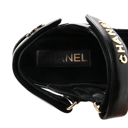 Chanel Shiny Calfskin Logo Platform Sandals 38 Black 8 of 10