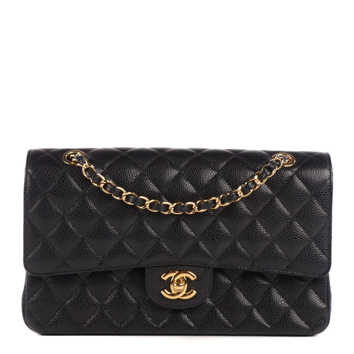 Caviar Quilted Medium Double Flap Black