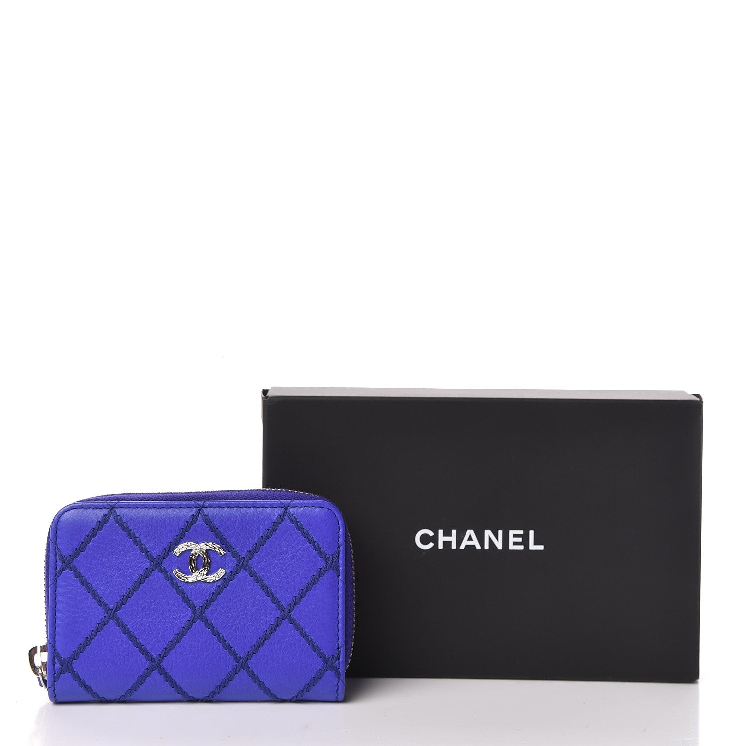 Chanel Calfskin Stitched Fancy CC Zip Coin Purse Blue 8 of 8
