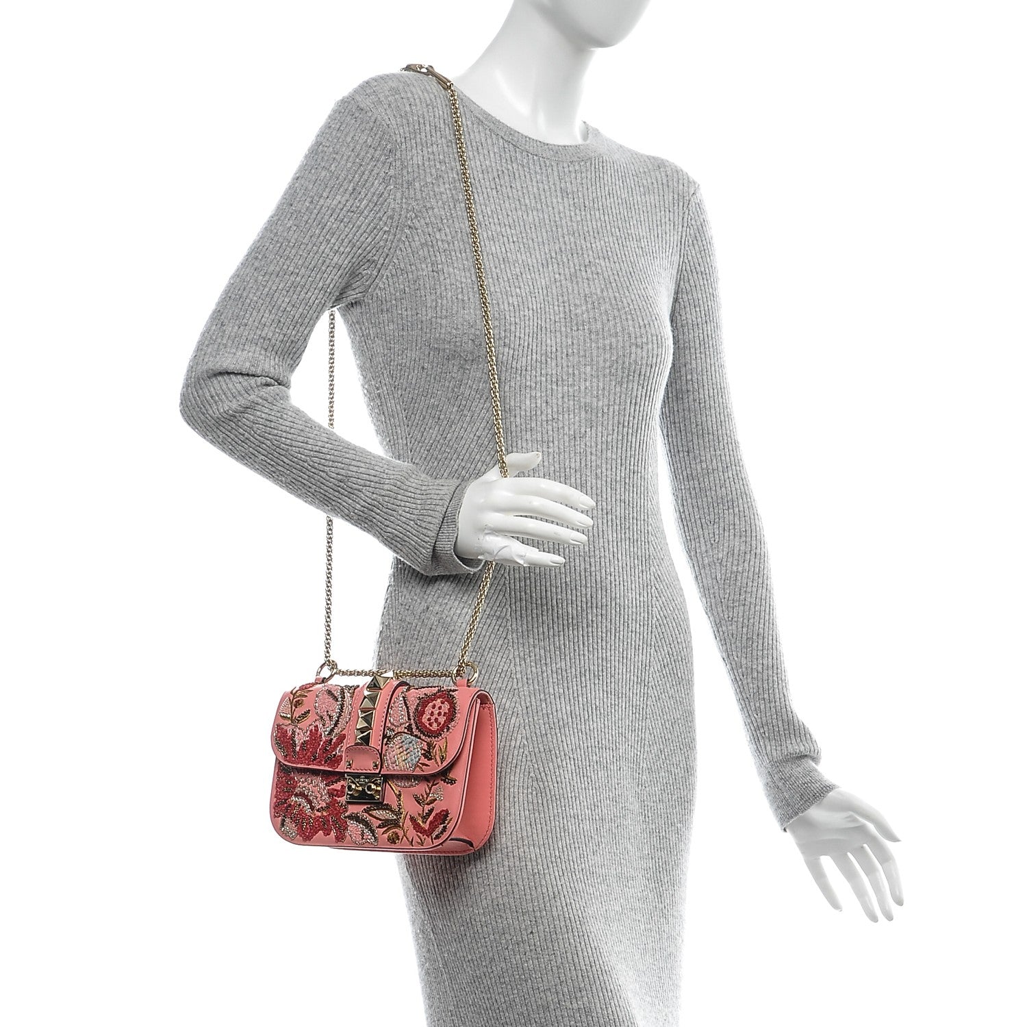 Valentino Garavani Vitello Embroidered Small Glam Lock Rockstud Flap Paradise Rose 2 of 7