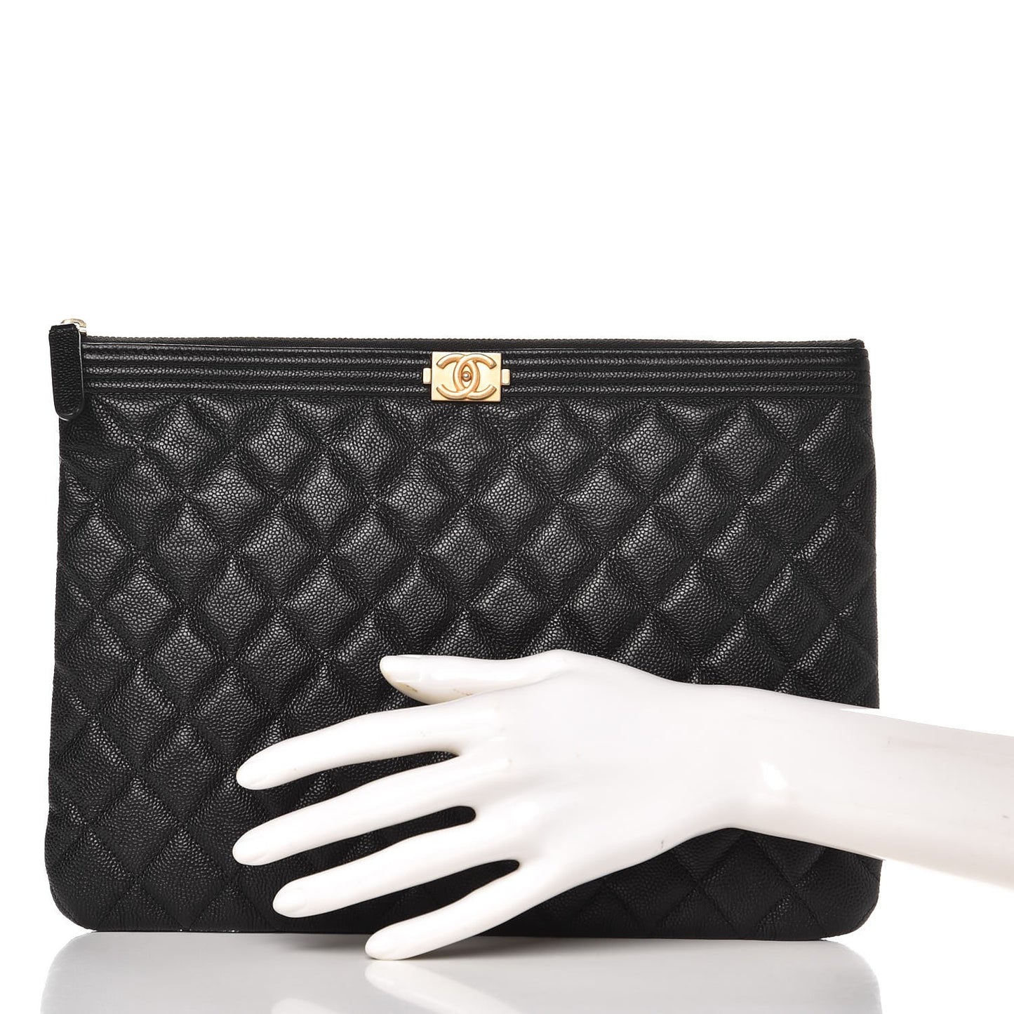 Caviar Quilted Medium Boy Cosmetic Case Black