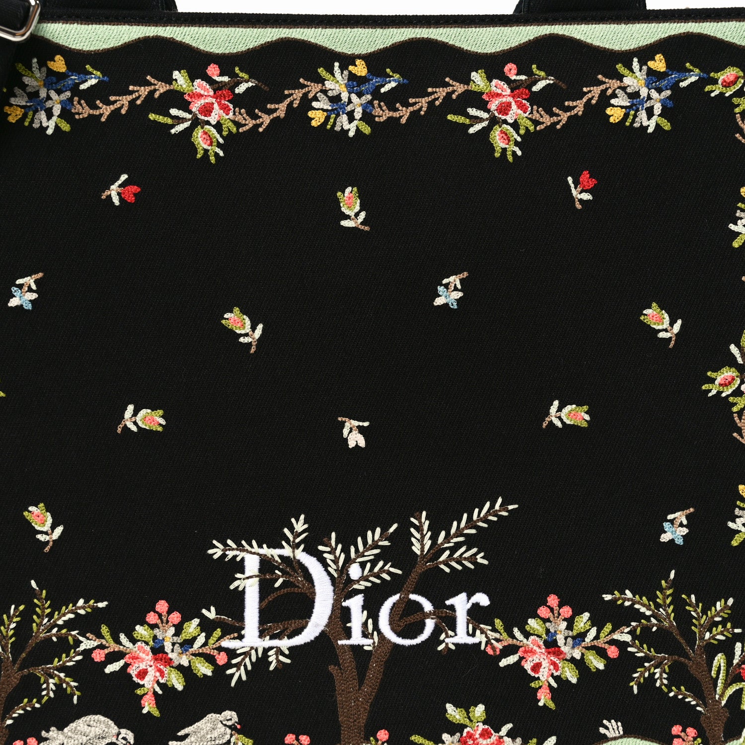 Christian Dior Canvas Embroidered Medium Dioramour Revolution Flowers Book Tote With Strap Black Multicolor 7 of 9