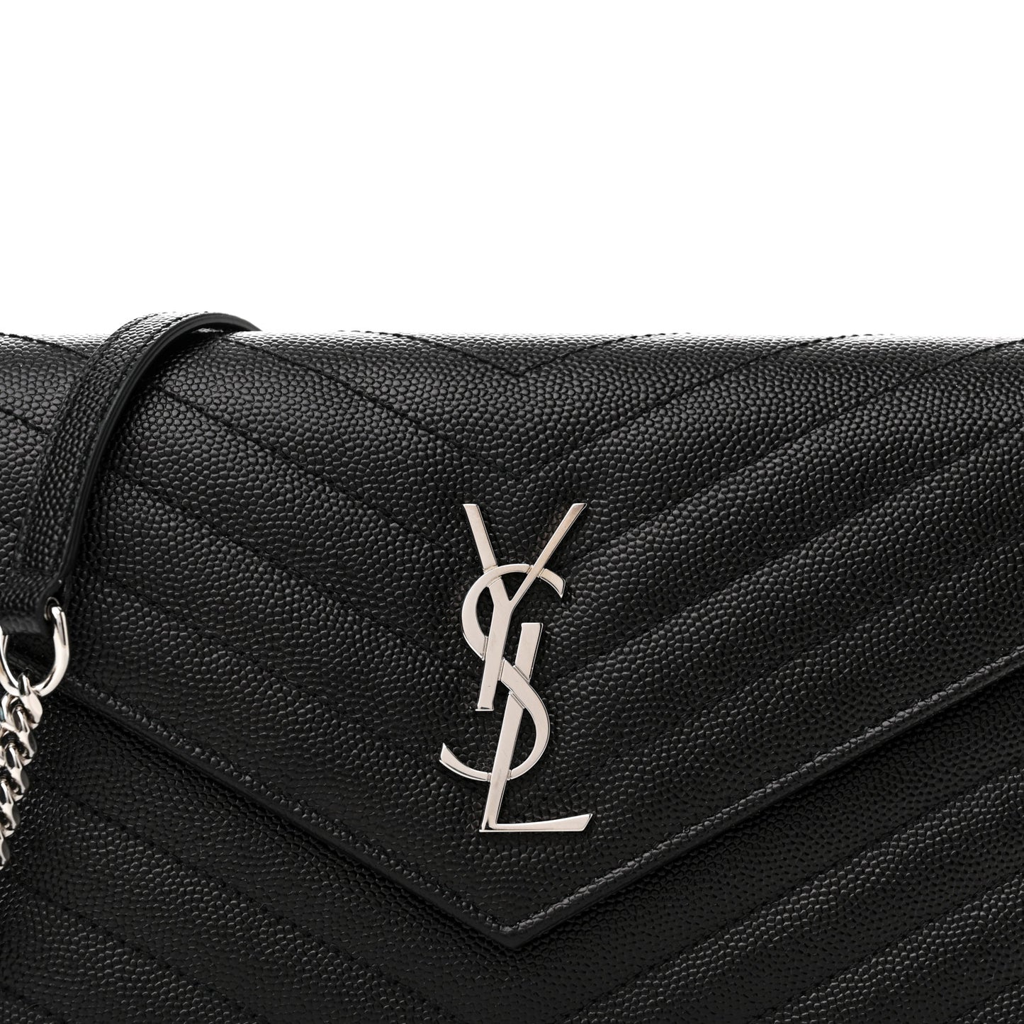 Grain De Poudre Matelasse Chevron Monogram Envelope Chain Wallet Black