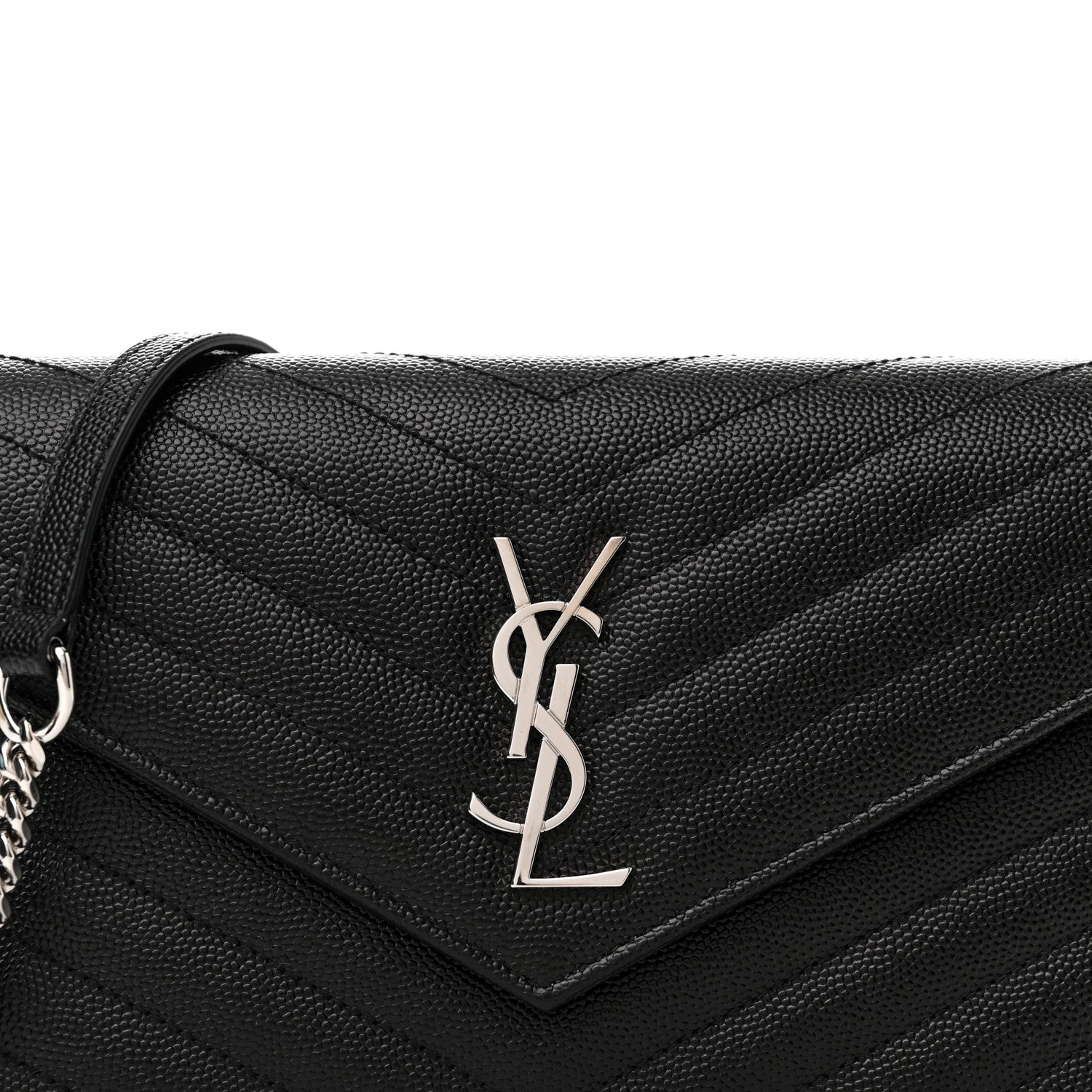 Saint Laurent Grain De Poudre Matelasse Chevron Monogram Envelope Chain Wallet Black 8 of 11