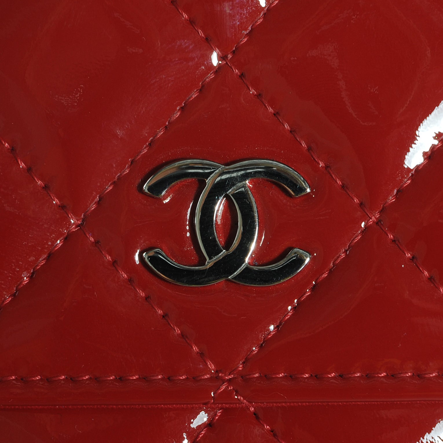Chanel Patent Quilted Wallet On Chain WOC Red 5 of 9