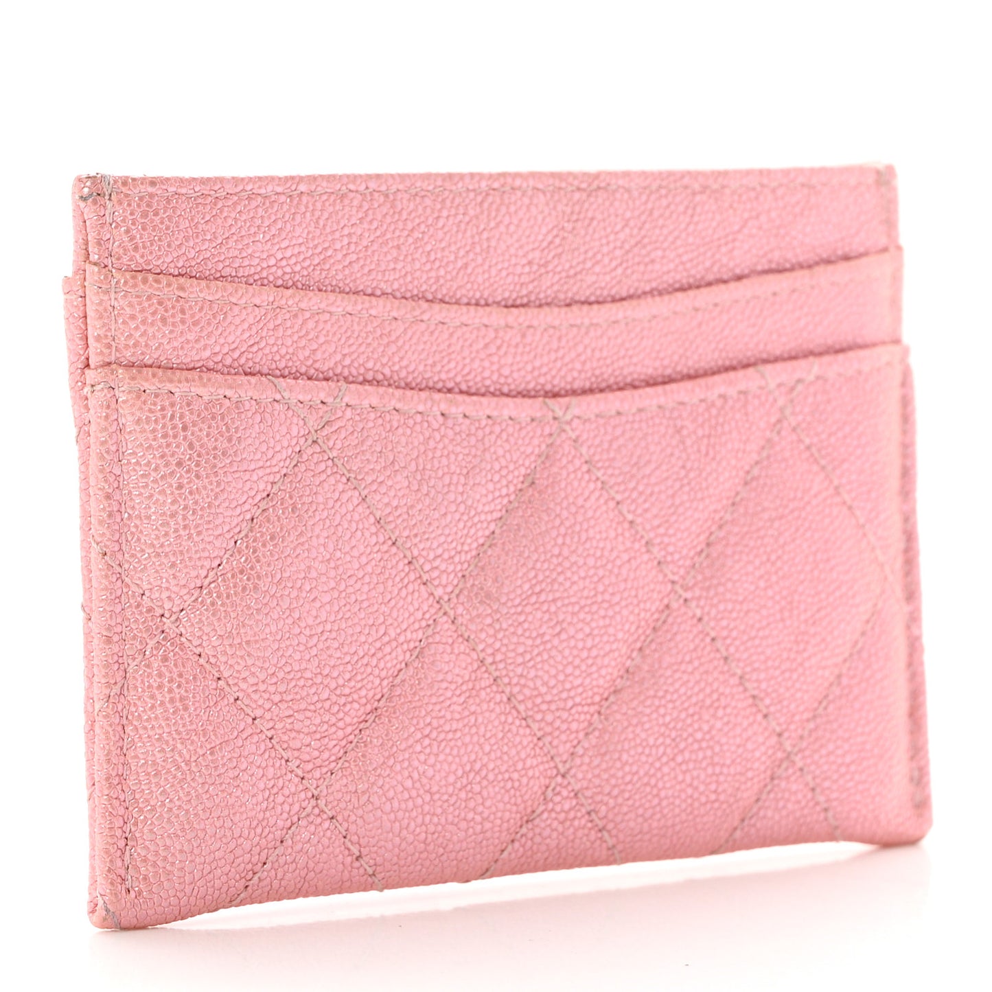 Iridescent Caviar Quilted Card Holder Rose Pink