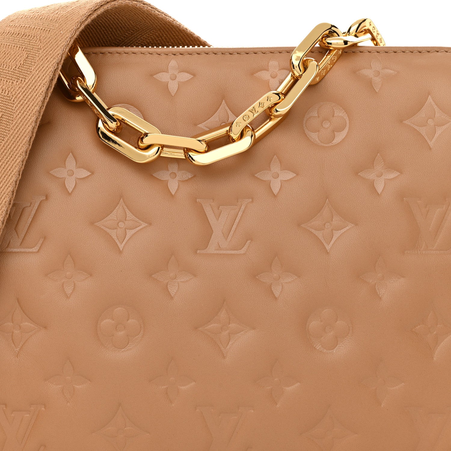 Louis Vuitton Lambskin Embossed Monogram Coussin PM Camel 9 of 11