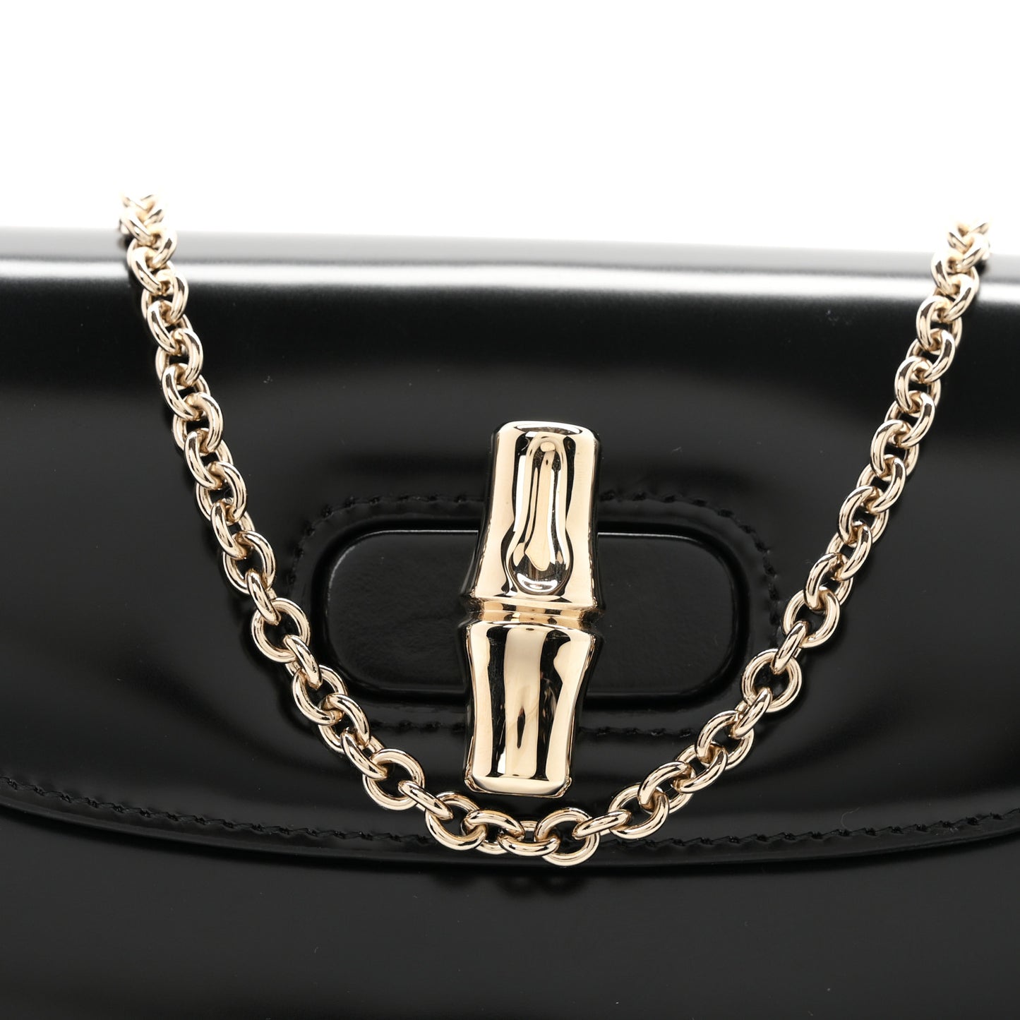 Shiny Calfskin Small Bamboo Night Bag Black