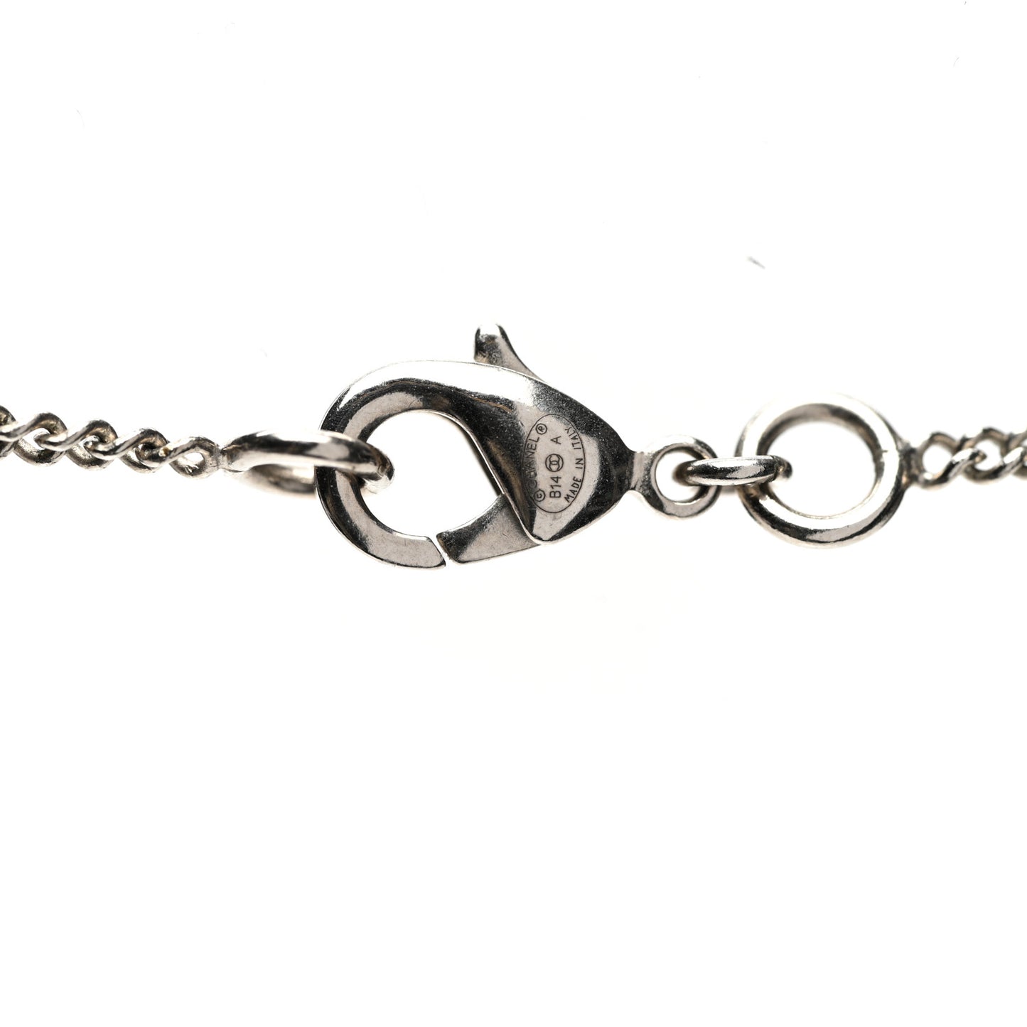 Enamel CC Pearl Drop Necklace Black Silver