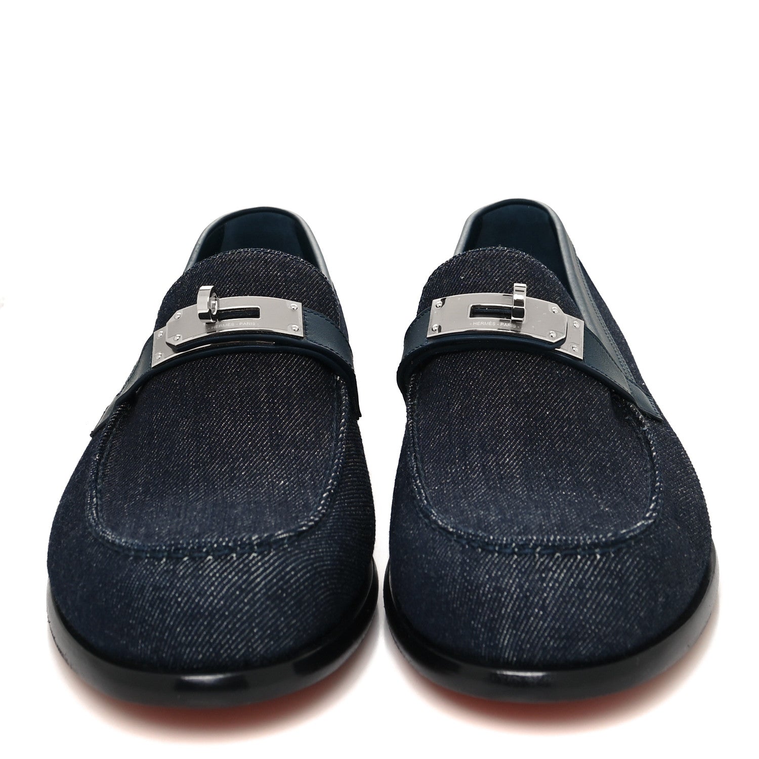Hermes Denim Canvas Calfskin Mens Destin Loafer 43 Bleu Brut Bleu Céleste 2 of 8