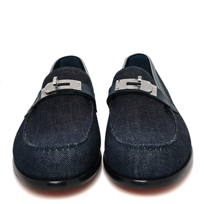 Hermes Denim Canvas Calfskin Mens Destin Loafer 43 Bleu Brut Bleu Céleste 2 of 8