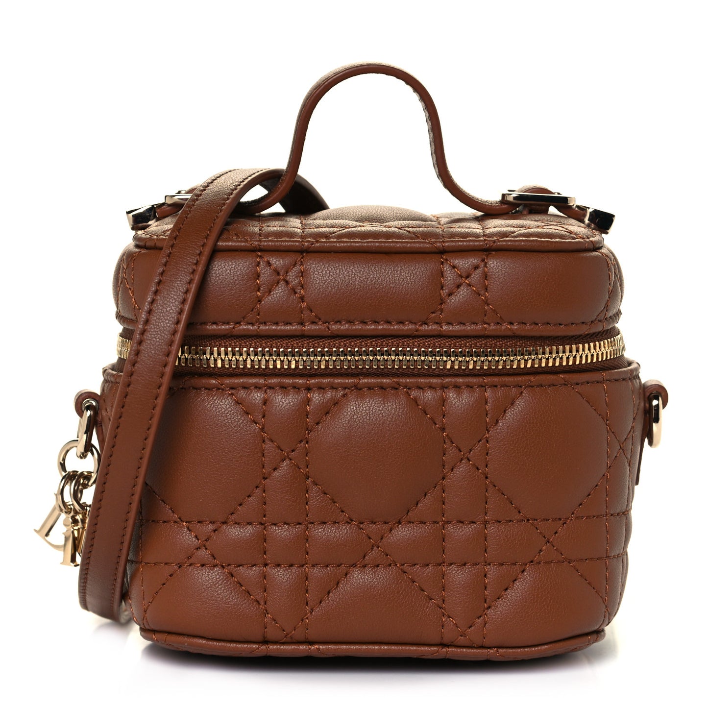 Lambskin Cannage Micro Lady Dior Vanity Case Cognac