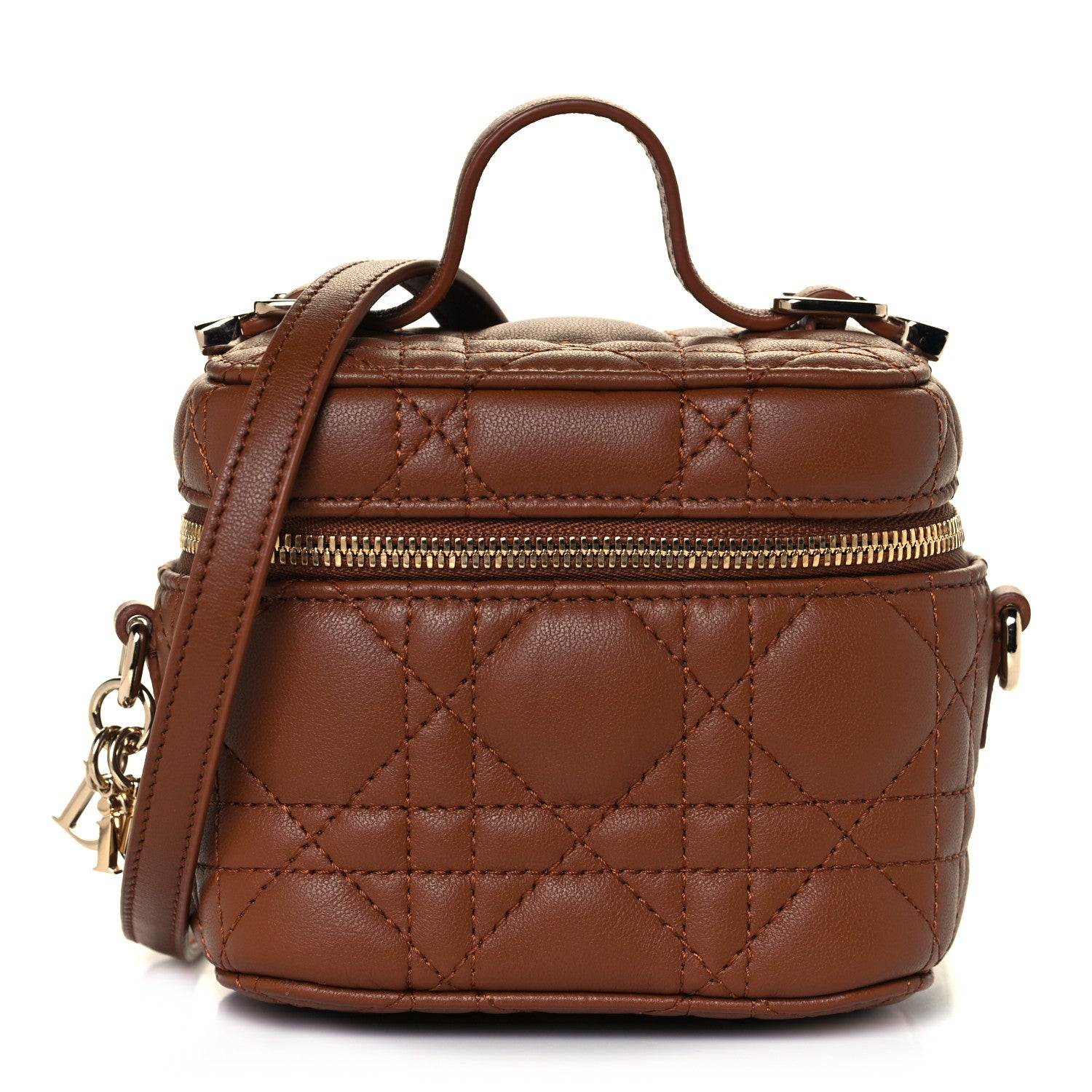 Christian Dior Lambskin Cannage Micro Lady Dior Vanity Case Cognac 1 of 12