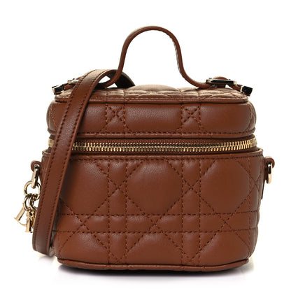 Christian Dior Lambskin Cannage Micro Lady Dior Vanity Case Cognac 1 of 12