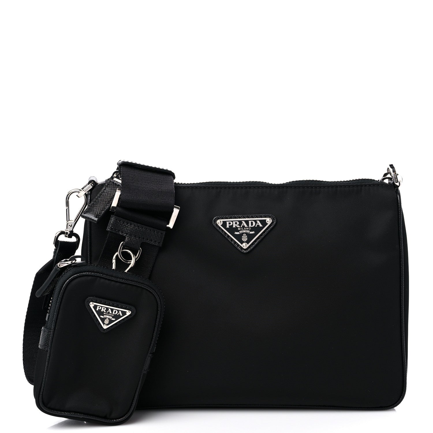 Prada Re-Nylon Saffiano Pocket Zippered Shoulder Bag Black 2 of 8