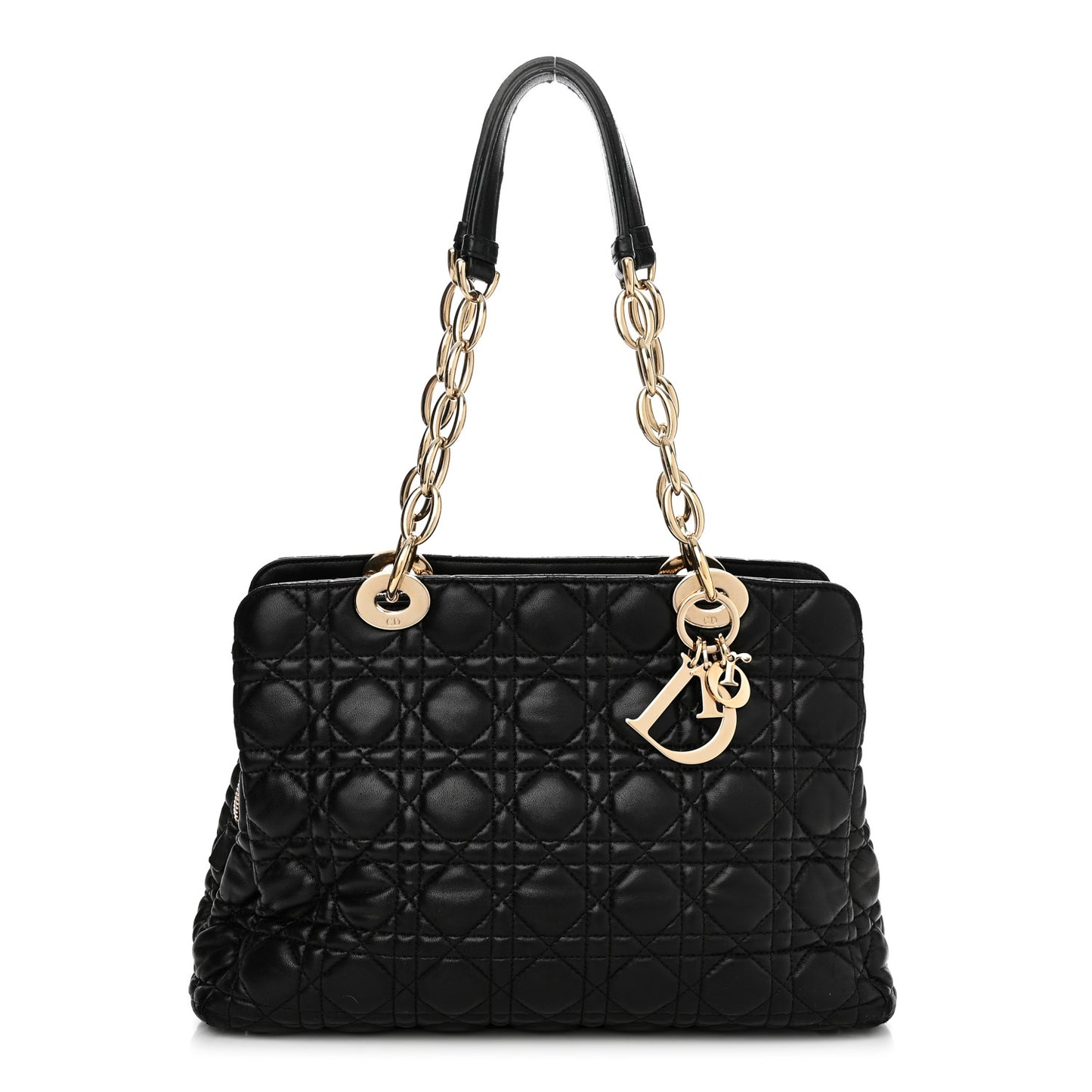 Lambskin Cannage Small Dior Soft Zipped Shopping Tote Black