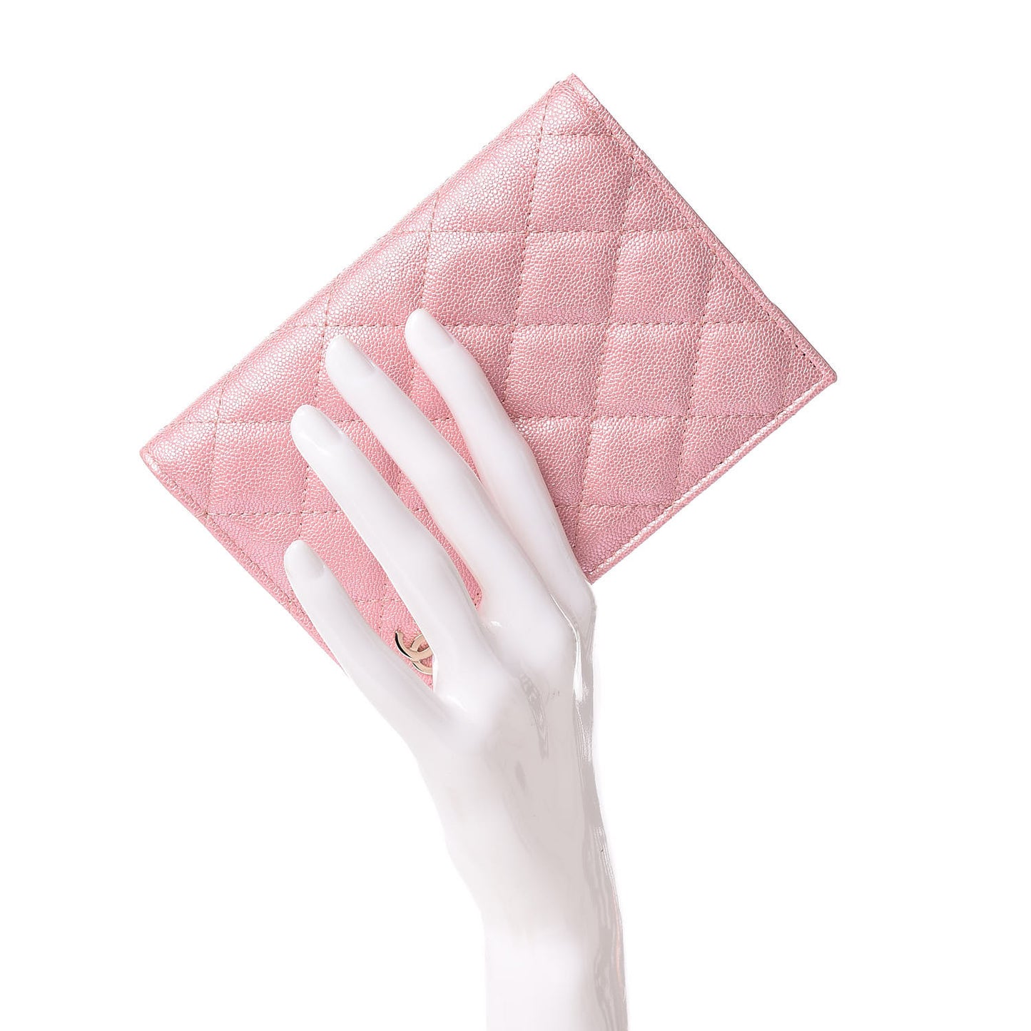 Iridescent Caviar Quilted Passport Holder Pink
