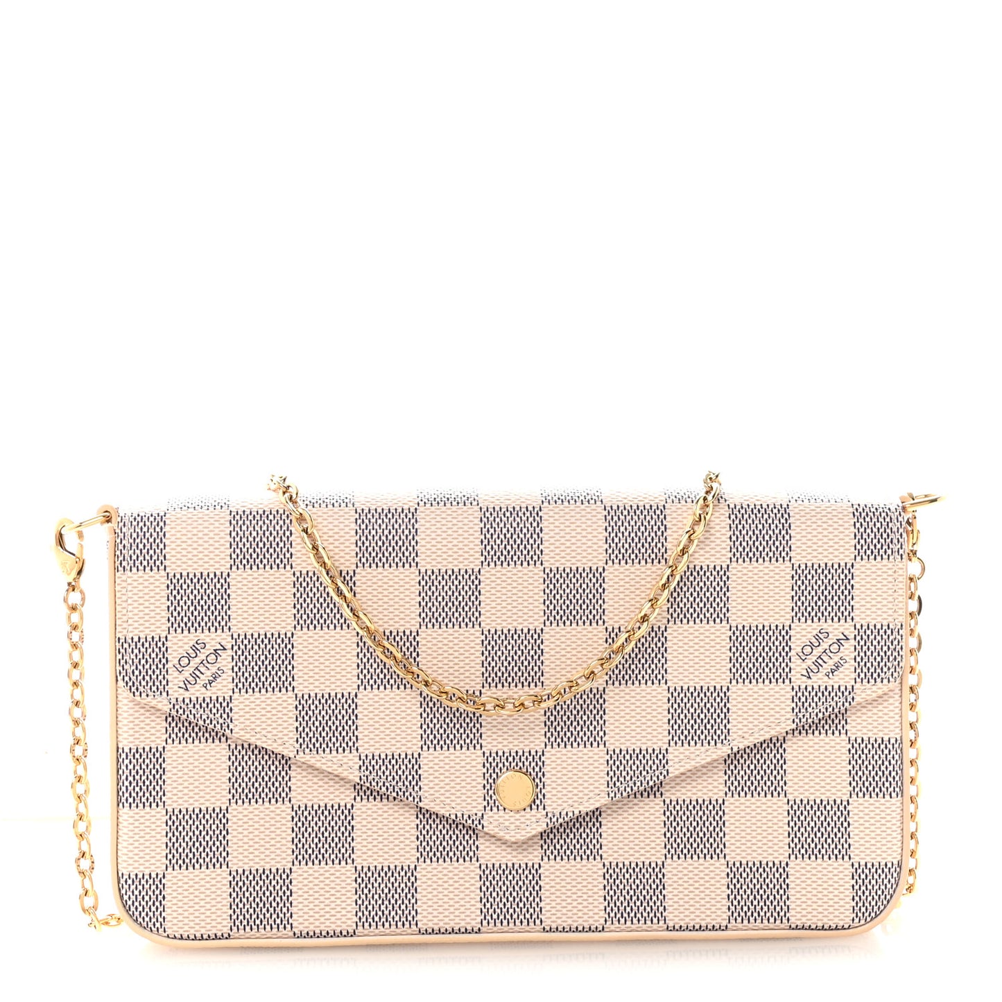 Damier Azur Pochette Felicie Chain Wallet Rose Ballerine