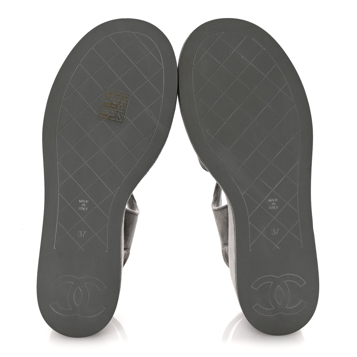 Chanel Suede Calfskin Peep Toe Wedge Sandals 37 Grey 6 of 9