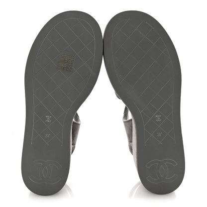 Chanel Suede Calfskin Peep Toe Wedge Sandals 37 Grey 6 of 9